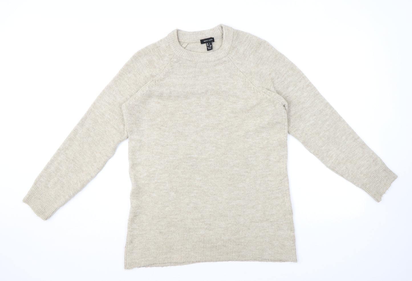 New Look Womens Beige Crew Neck Acrylic Pullover Jumper Size S