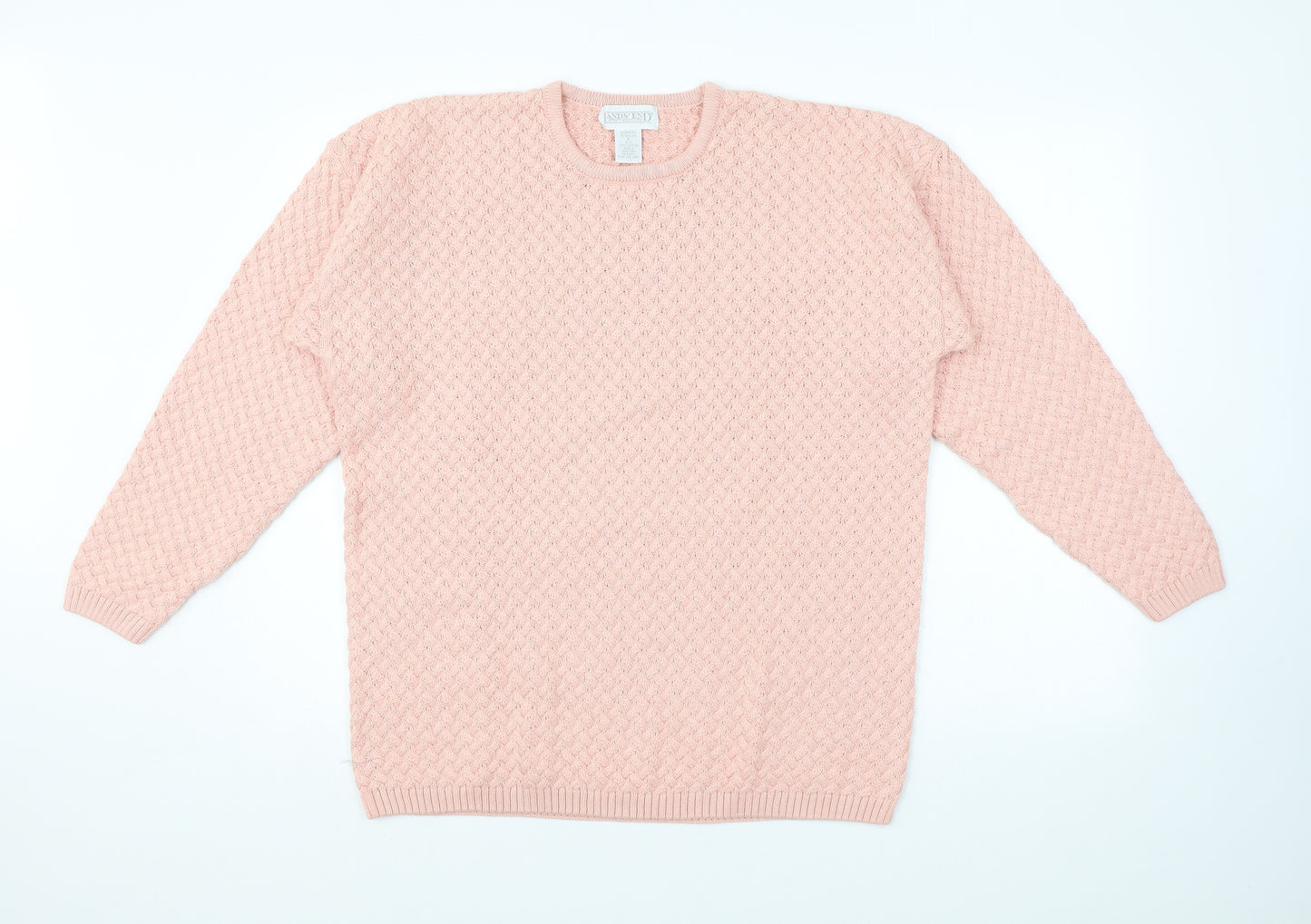 Lands' End Womens Pink Crew Neck 100% Cotton Pullover Jumper Size M