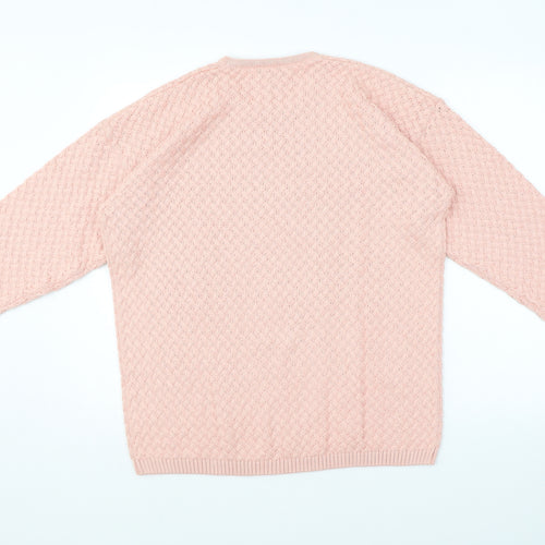 Lands' End Womens Pink Crew Neck 100% Cotton Pullover Jumper Size M