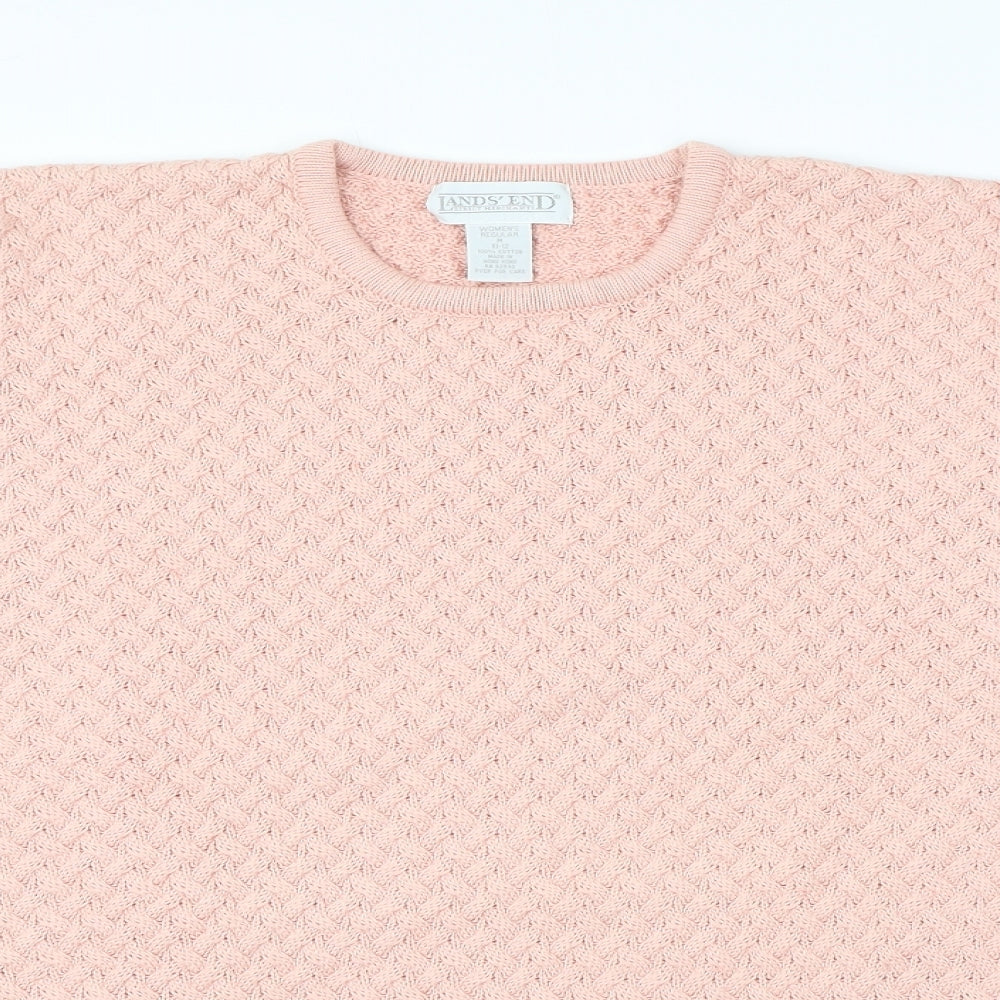 Lands' End Womens Pink Crew Neck 100% Cotton Pullover Jumper Size M