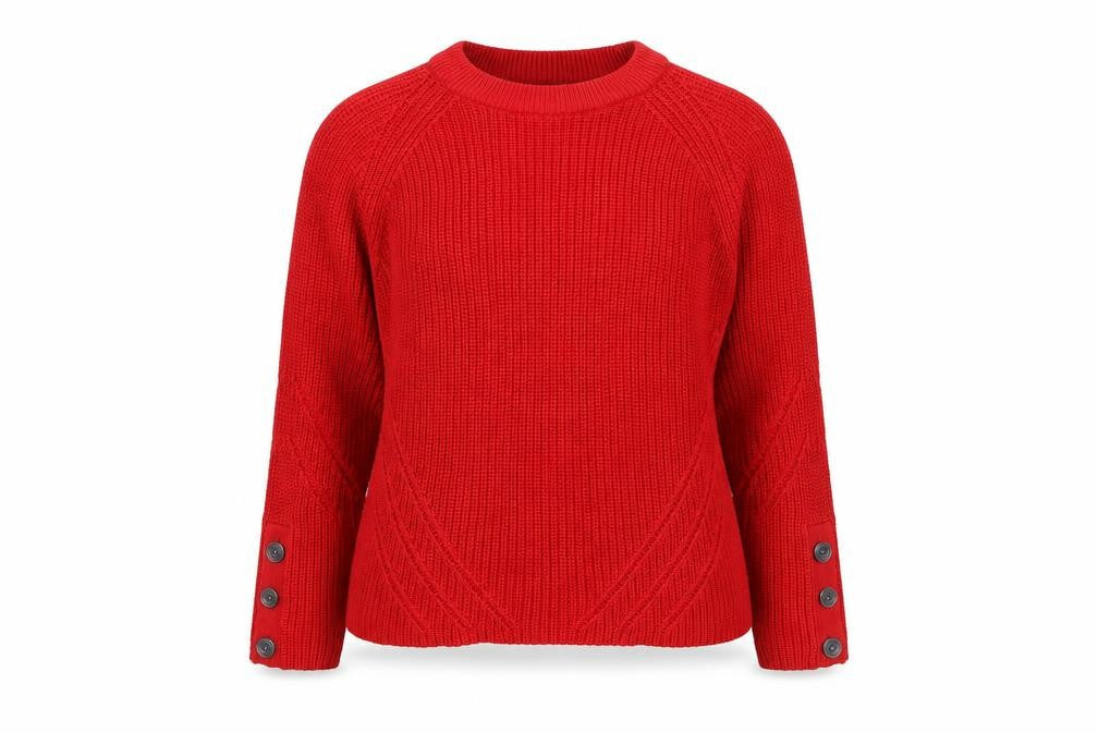 Front view of Target women’s red round neck cotton jumper, size S