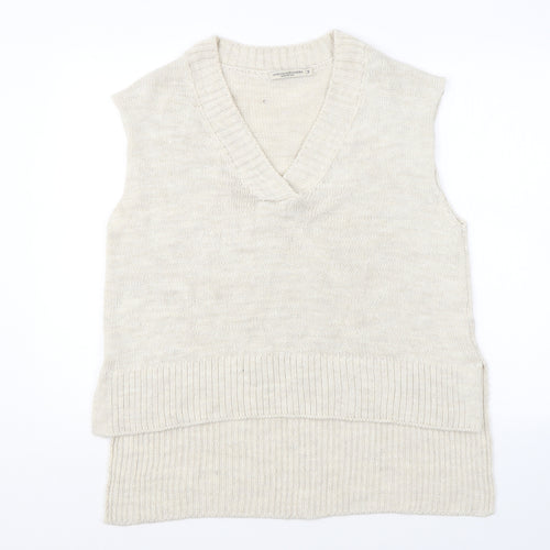 Vanessa Alexandra Womens Beige V-Neck Acrylic Vest Jumper Size M