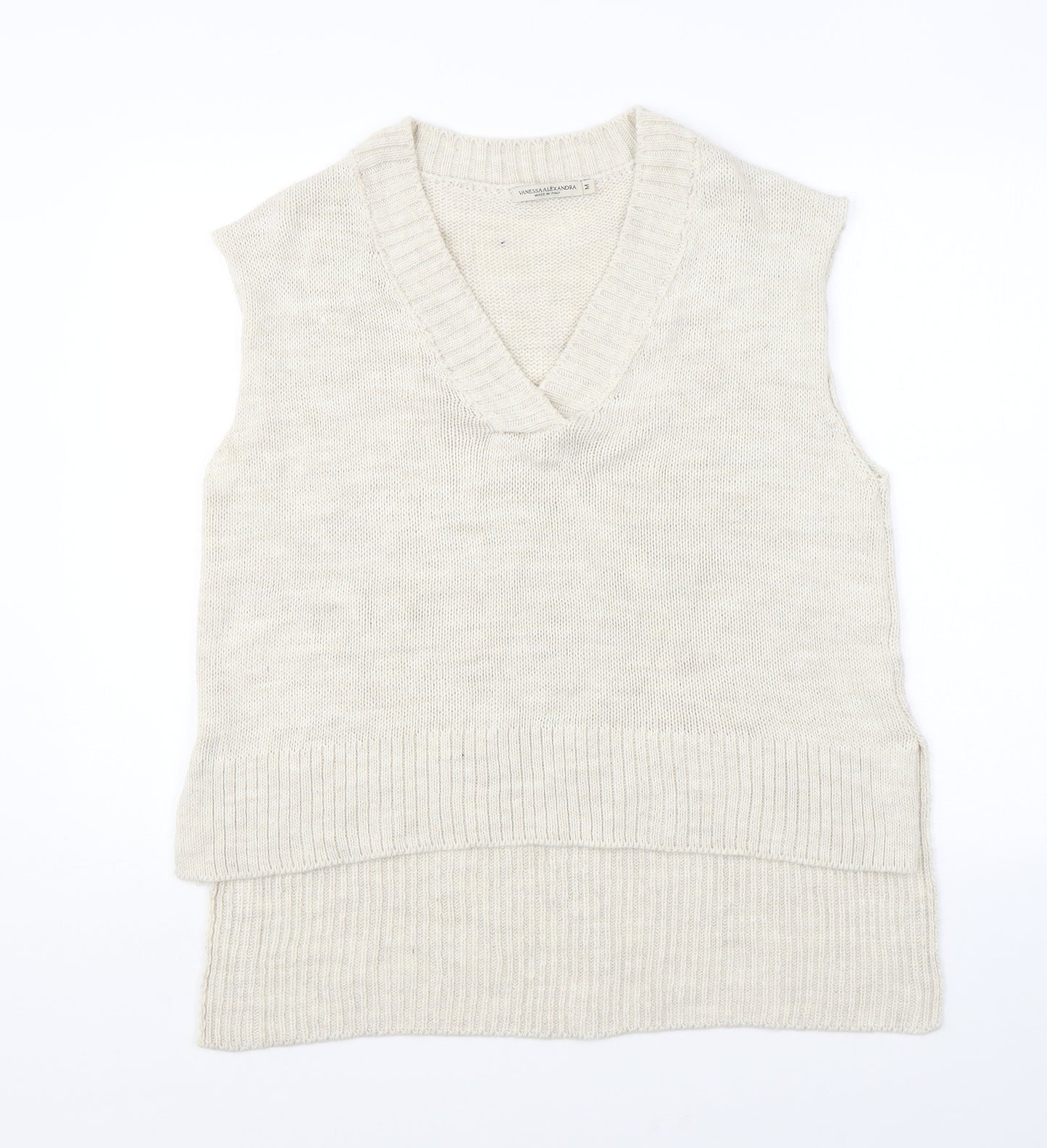 Vanessa Alexandra Womens Beige V-Neck Acrylic Vest Jumper Size M