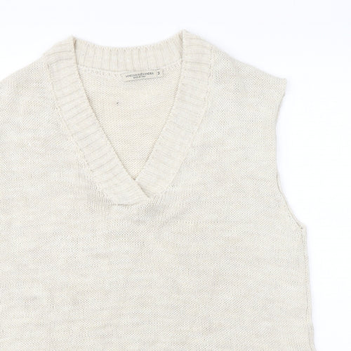 Vanessa Alexandra Womens Beige V-Neck Acrylic Vest Jumper Size M