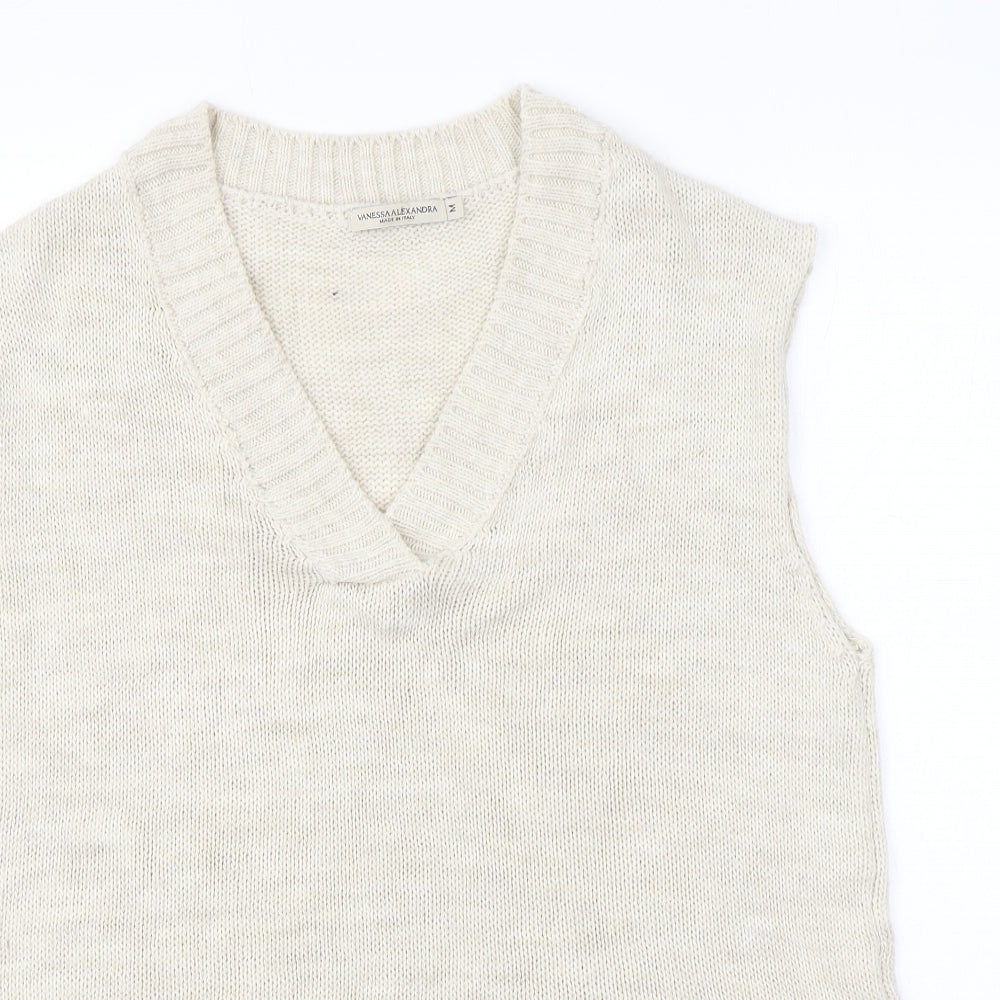 Vanessa Alexandra Womens Beige V-Neck Acrylic Vest Jumper Size M