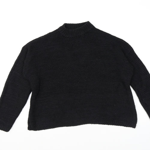 Bershka Womens Black Mock Neck Cotton Pullover Jumper Size S