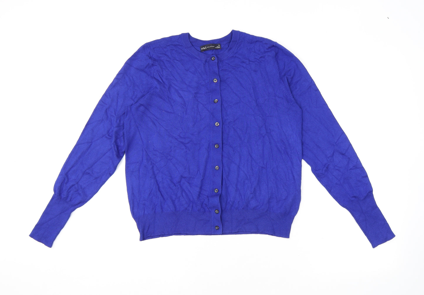 Marks and Spencer Womens Blue Round Neck Viscose Cardigan Jumper Size 16