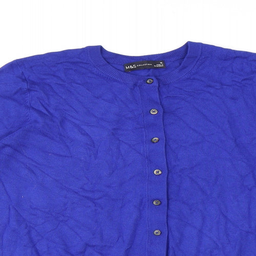 Marks and Spencer Womens Blue Round Neck Viscose Cardigan Jumper Size 16