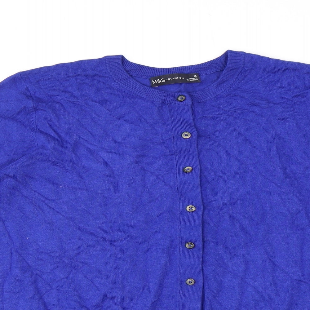 Marks and Spencer Womens Blue Round Neck Viscose Cardigan Jumper Size 16