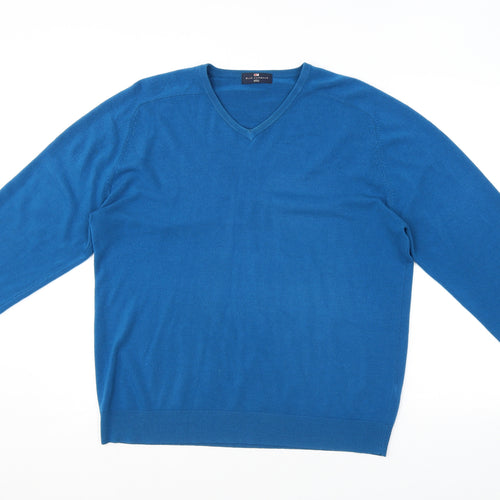 Blue Harbour Mens Blue V-Neck Acrylic Pullover Jumper Size XL Long Sleeve