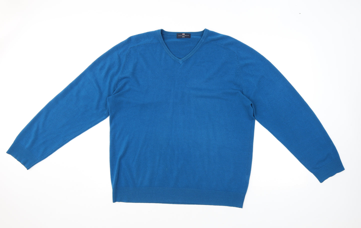 Blue Harbour Mens Blue V-Neck Acrylic Pullover Jumper Size XL Long Sleeve