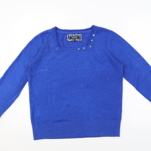 Maine Womens Blue Square Neck Acrylic Pullover Jumper Size 12