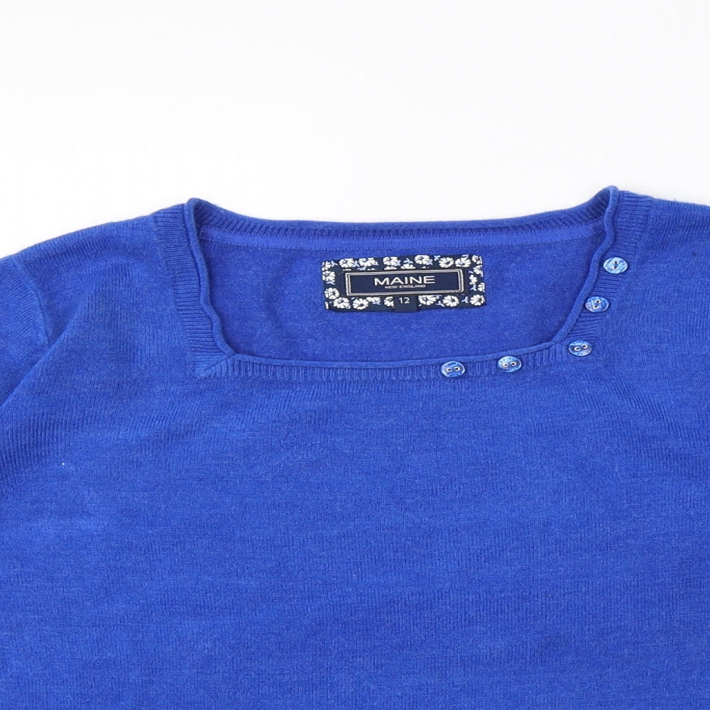 Maine Womens Blue Square Neck Acrylic Pullover Jumper Size 12