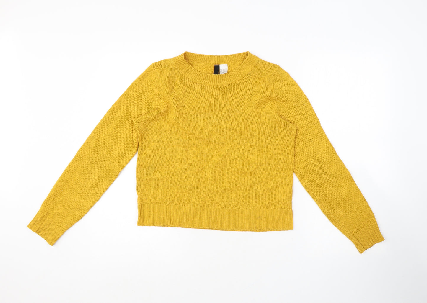 H&M Womens Yellow Round Neck Acrylic Pullover Jumper Size XS