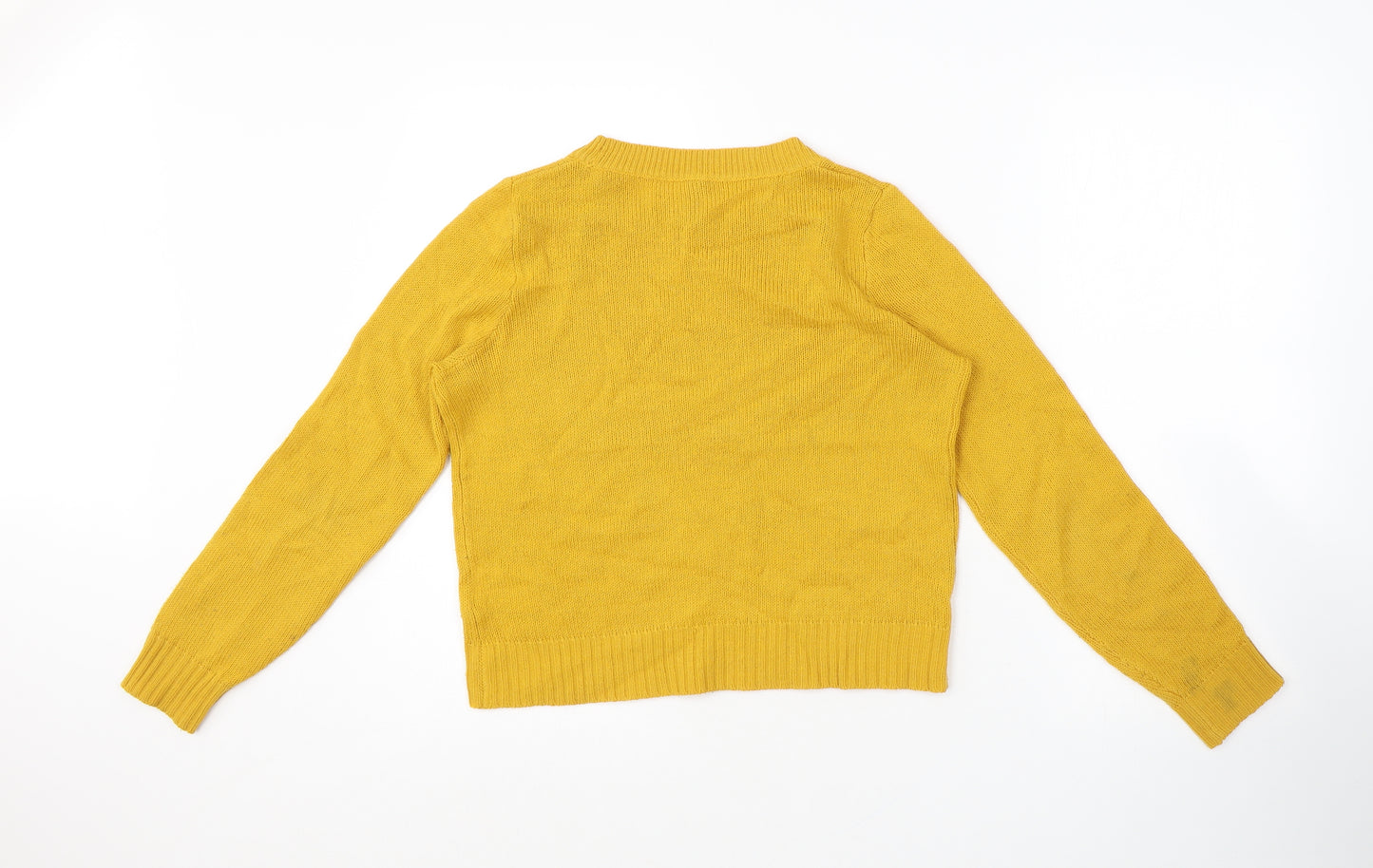H&M Womens Yellow Round Neck Acrylic Pullover Jumper Size XS