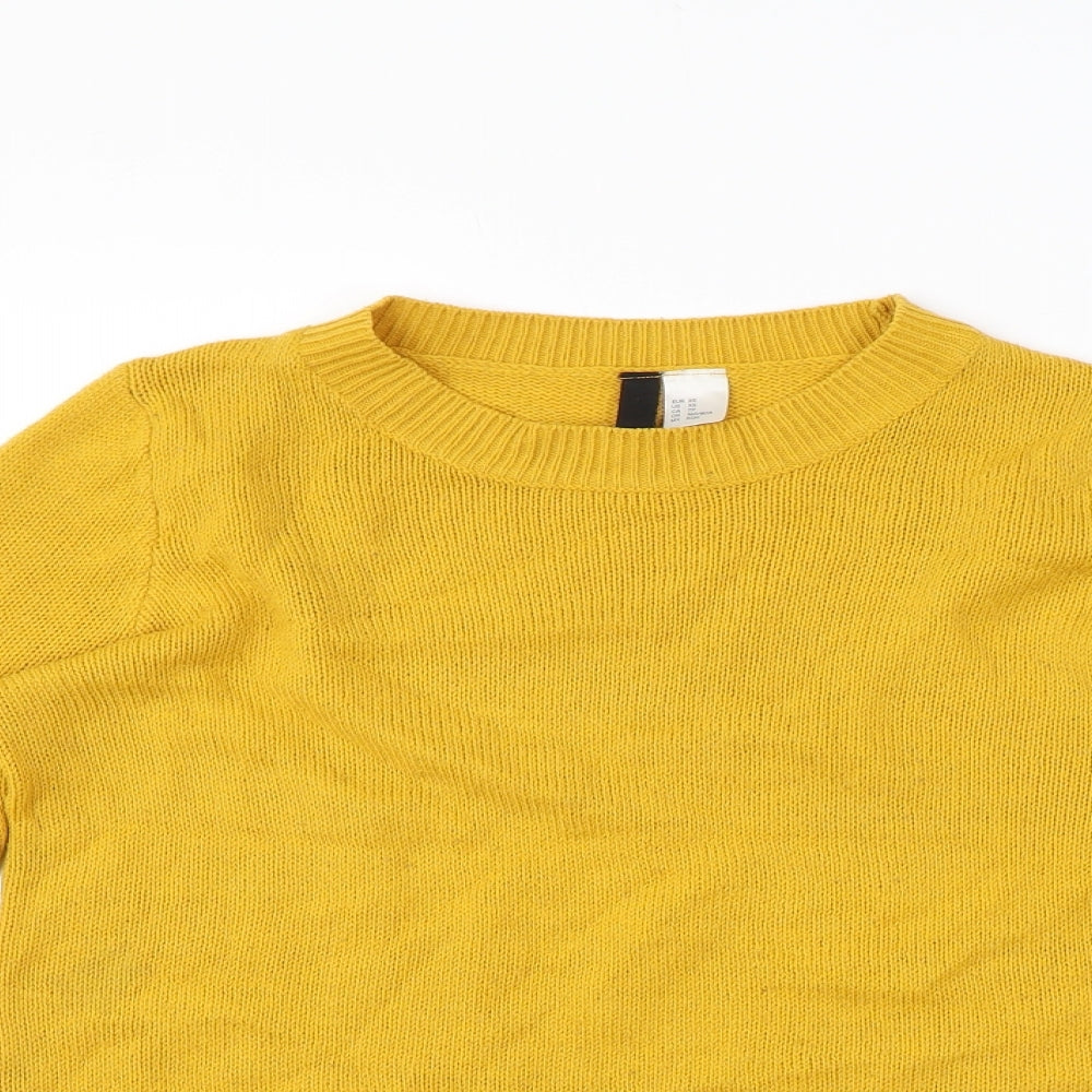 H&M Womens Yellow Round Neck Acrylic Pullover Jumper Size XS