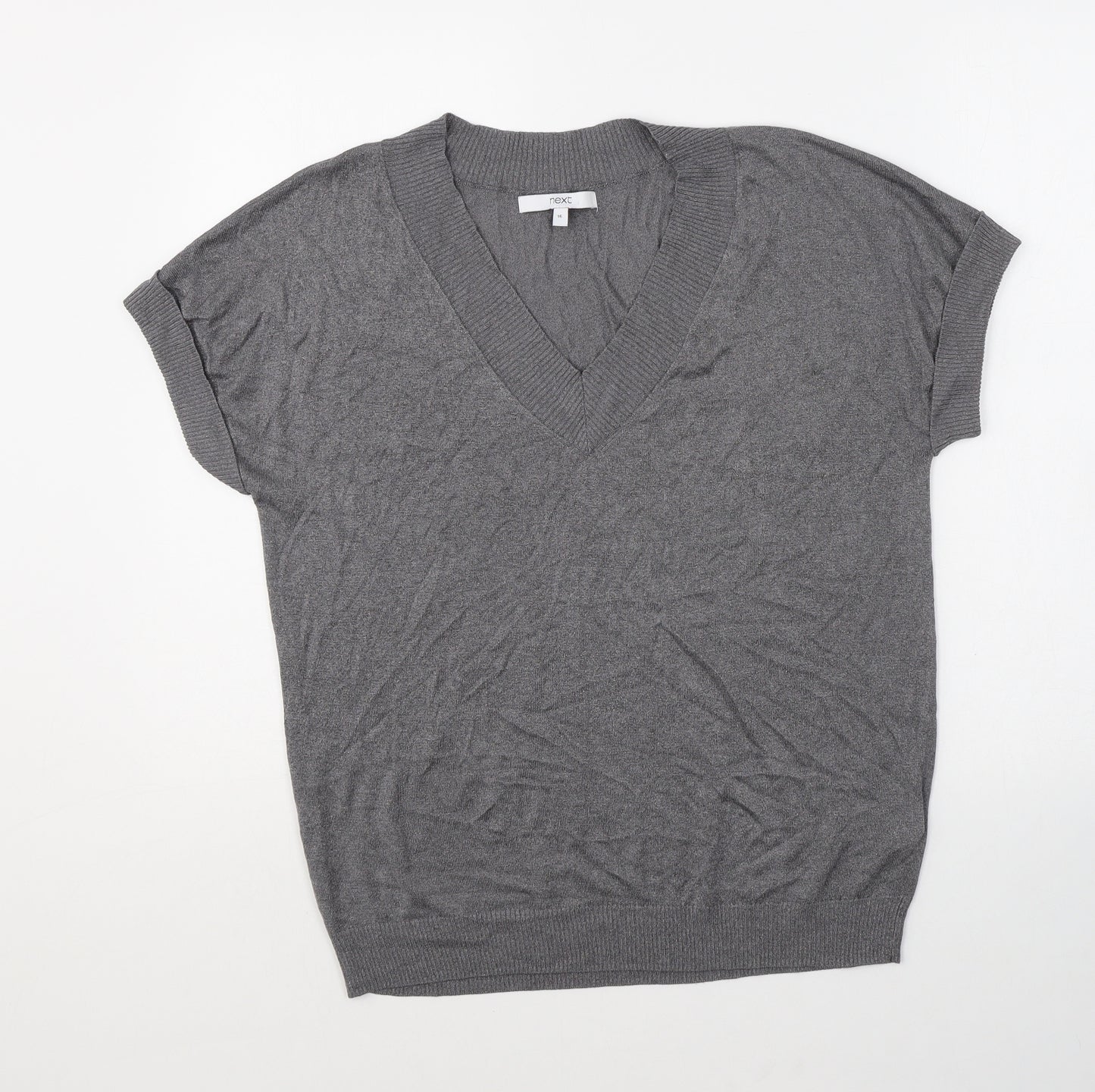 NEXT Womens Grey V-Neck Viscose Pullover Jumper Size 16