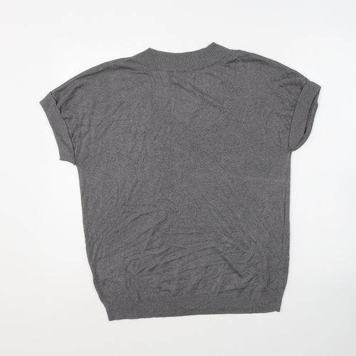 NEXT Womens Grey V-Neck Viscose Pullover Jumper Size 16