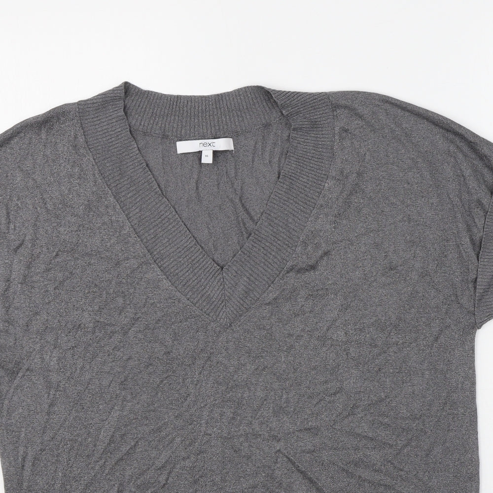 NEXT Womens Grey V-Neck Viscose Pullover Jumper Size 16