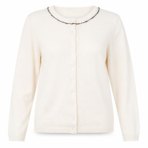 Classic Womens Beige Round Neck Acrylic Cardigan Jumper Size 12