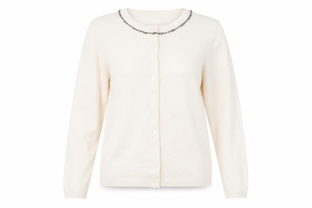 Classic Womens Beige Round Neck Acrylic Cardigan Jumper Size 12