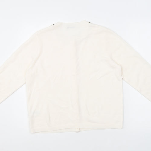 Classic Womens Beige Round Neck Acrylic Cardigan Jumper Size 12