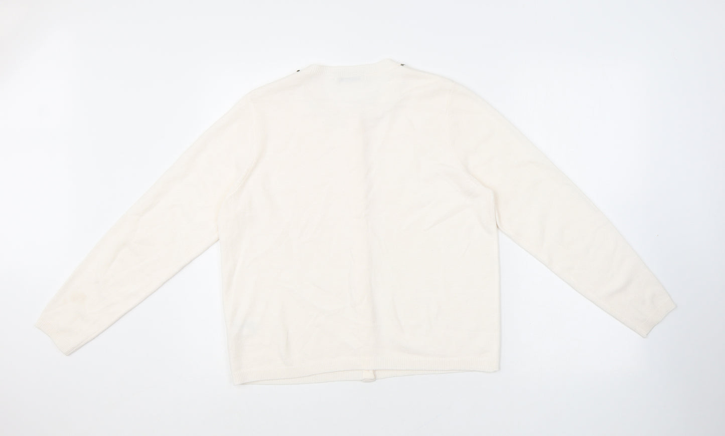 Classic Womens Beige Round Neck Acrylic Cardigan Jumper Size 12