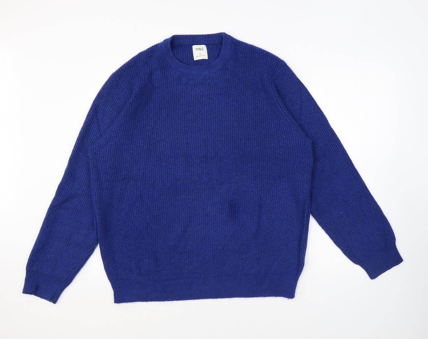 Marks and Spencer Mens Blue Crew Neck Polyamide Pullover Jumper Size XL Long Sleeve