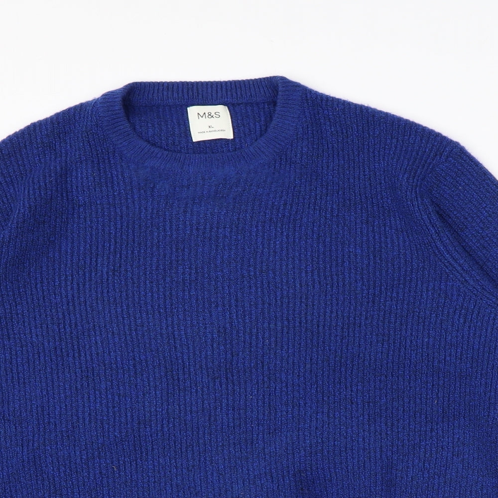 Marks and Spencer Mens Blue Crew Neck Polyamide Pullover Jumper Size XL Long Sleeve