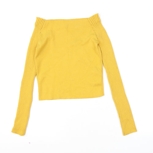 Topshop Womens Yellow Boat Neck Polyamide Pullover Jumper Size 10