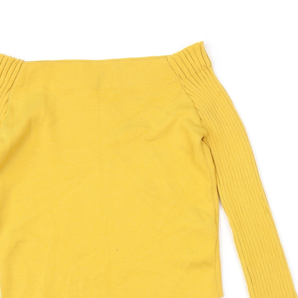 Topshop Womens Yellow Boat Neck Polyamide Pullover Jumper Size 10