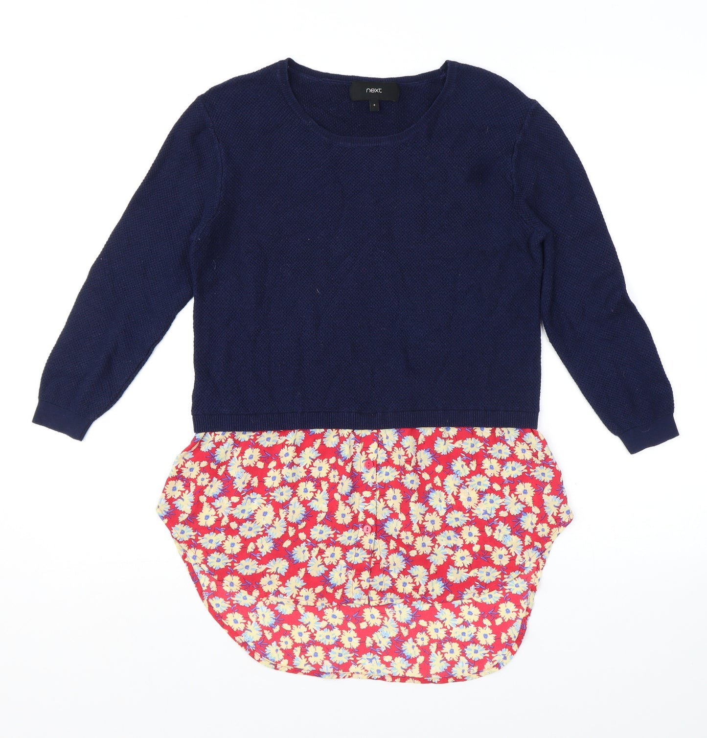 NEXT Womens Blue Round Neck Floral Cotton Pullover Jumper Size 8