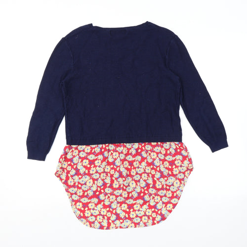 NEXT Womens Blue Round Neck Floral Cotton Pullover Jumper Size 8