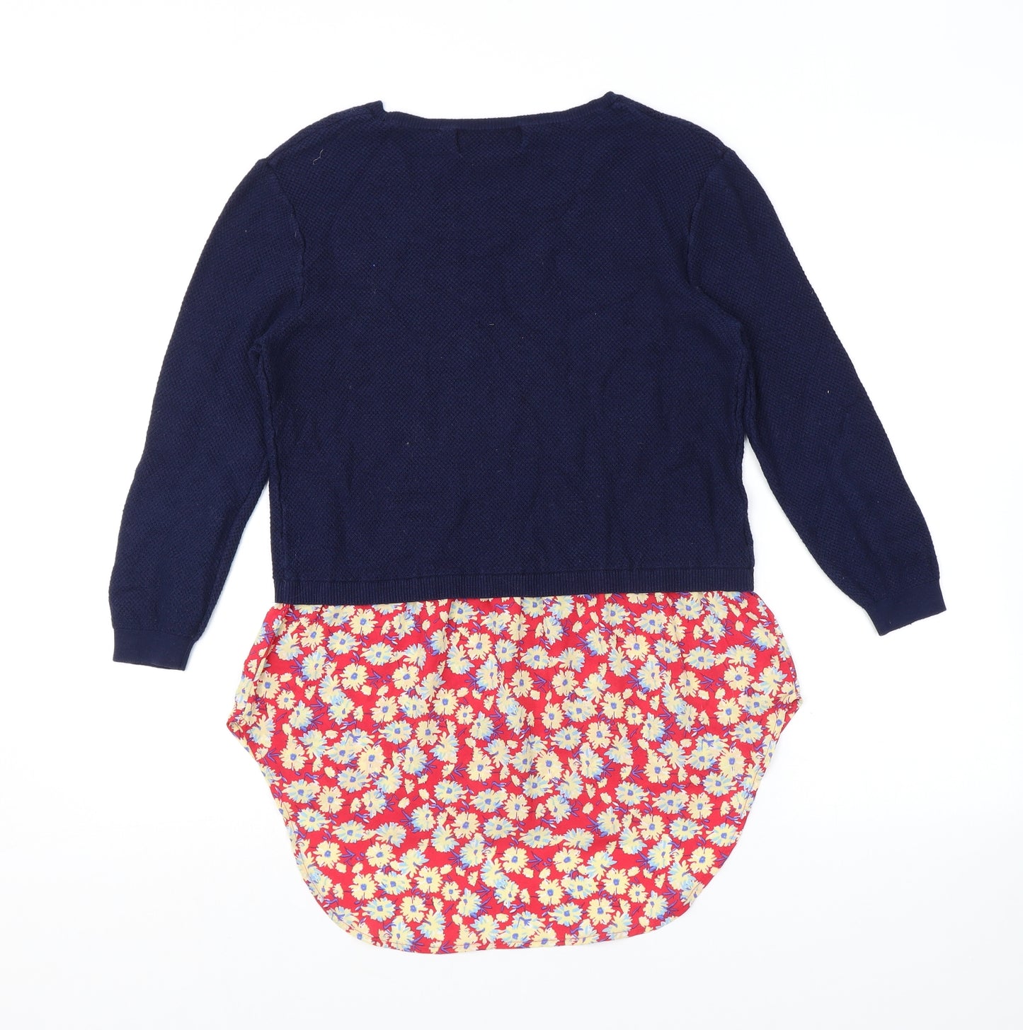 NEXT Womens Blue Round Neck Floral Cotton Pullover Jumper Size 8