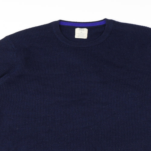 Marks and Spencer Mens Blue Round Neck Polyester Pullover Jumper Size XL Long Sleeve