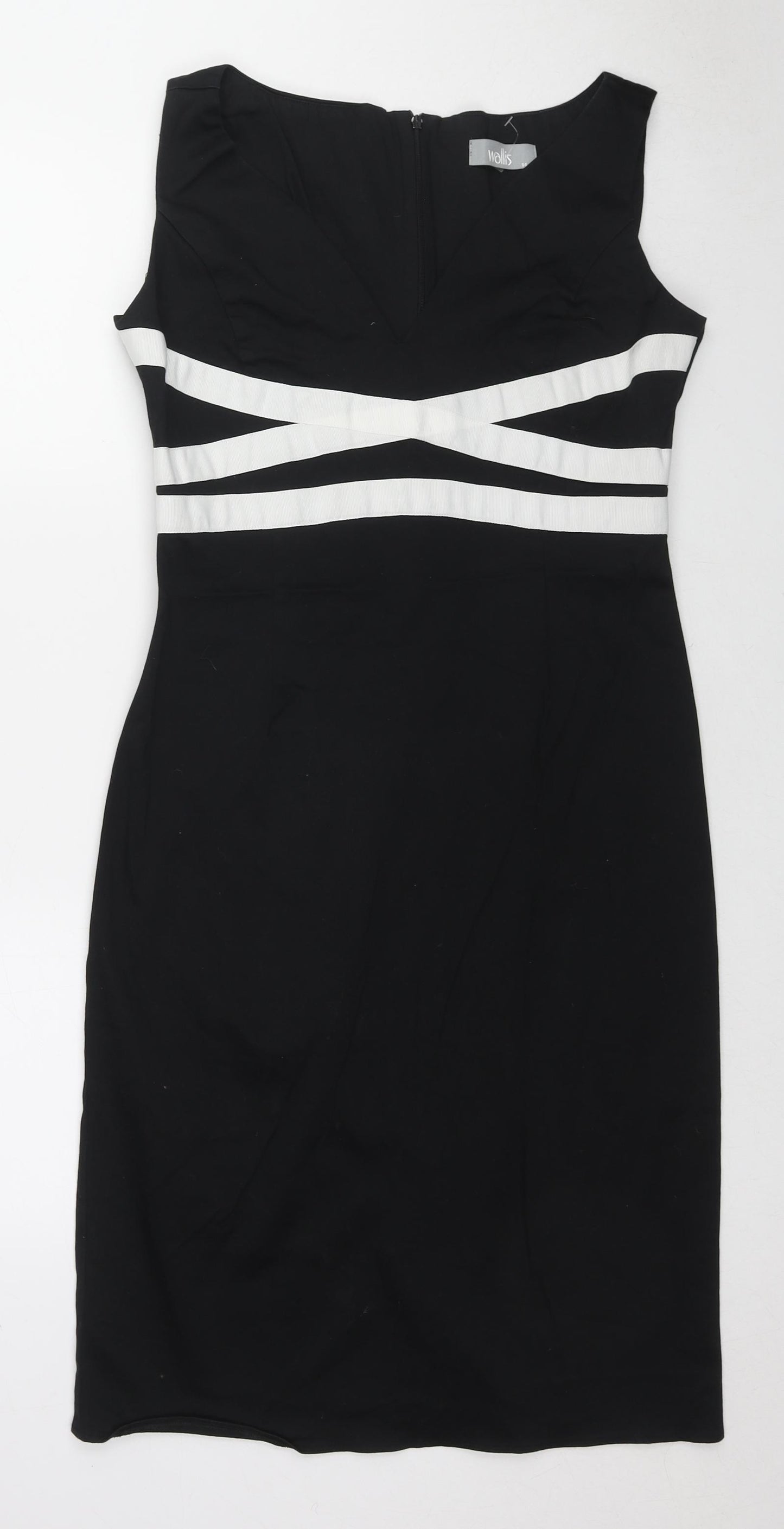 Wallis Womens Black Cotton Shift Size 14 Round Neck Zip