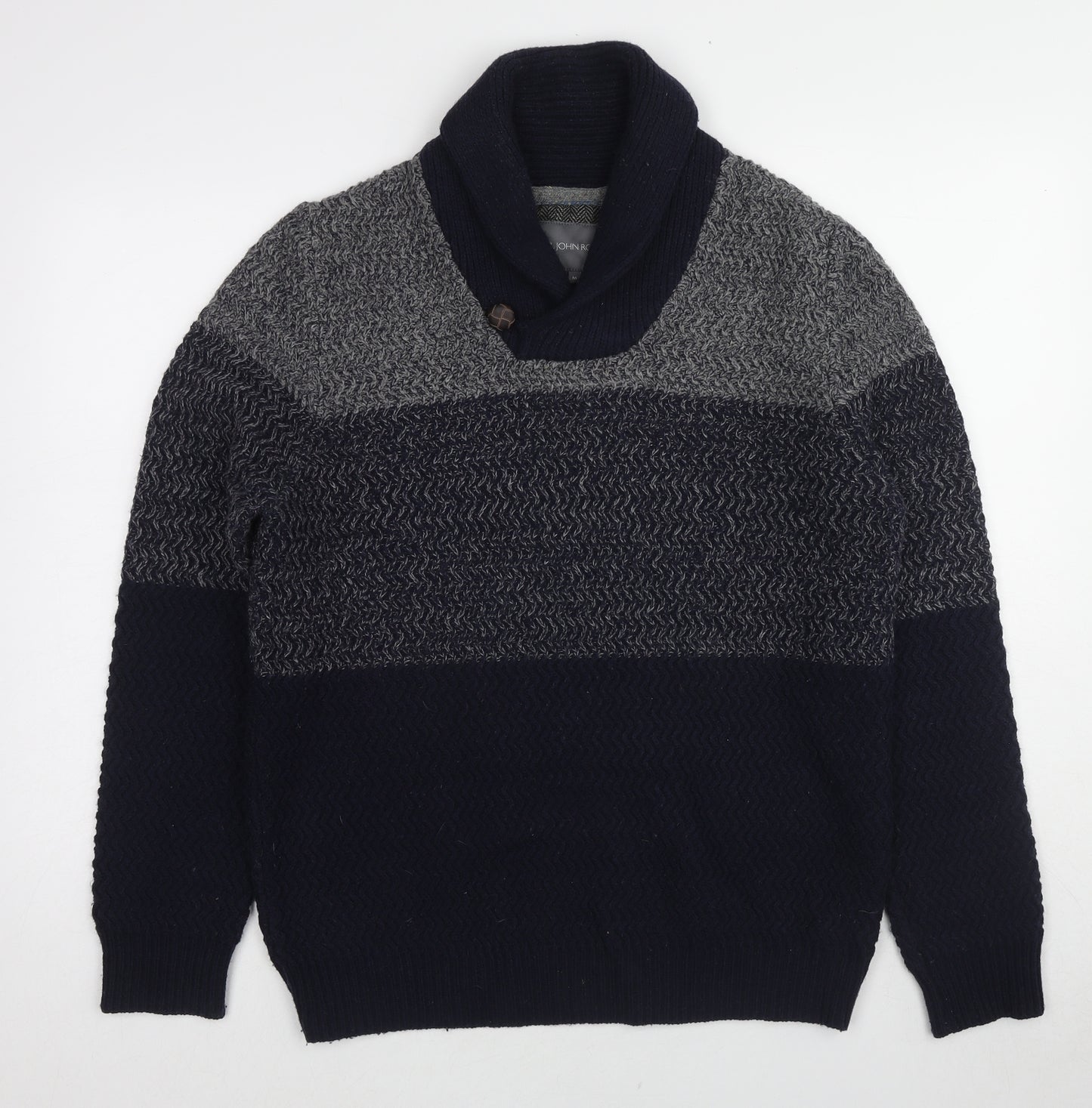 RJR.John Rocha Mens Blue Collared Wool Pullover Jumper Size M Long Sleeve