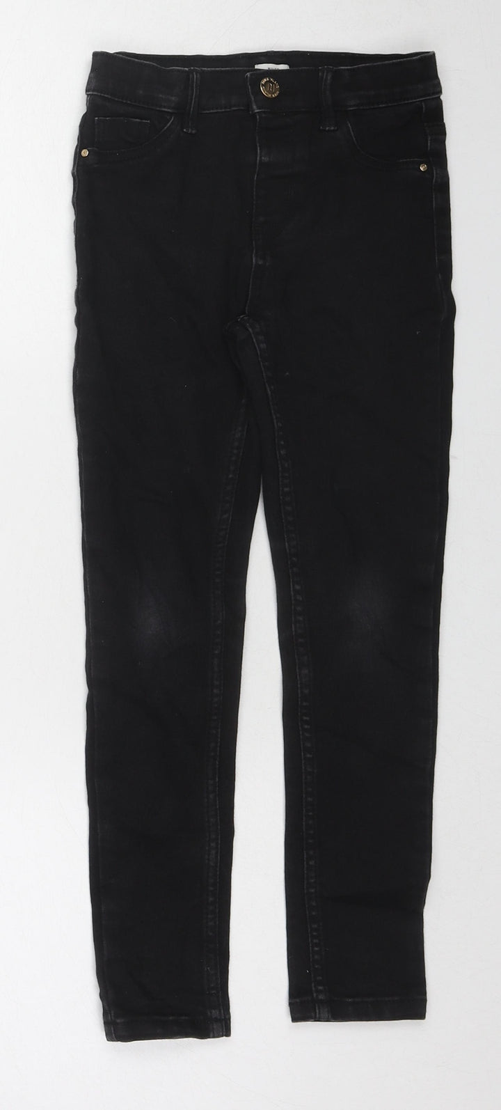 River Island Girls Black Cotton Skinny Jeans Size 8 Years Regular Zip