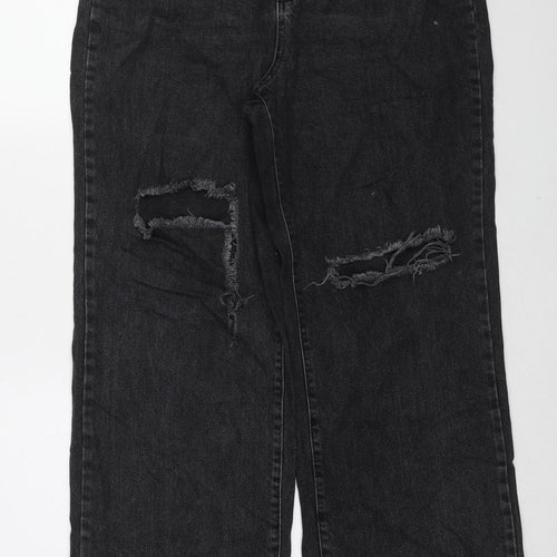 Boohoo Womens Black Cotton Wide-Leg Jeans Size 14 L31 in Regular Zip