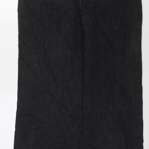 Boohoo Womens Black Cotton Wide-Leg Jeans Size 14 L31 in Regular Zip
