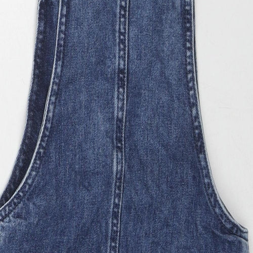 F&F Girls Blue Cotton Pinafore/Dungaree Dress Size 6-7 Years Square Neck Buckle