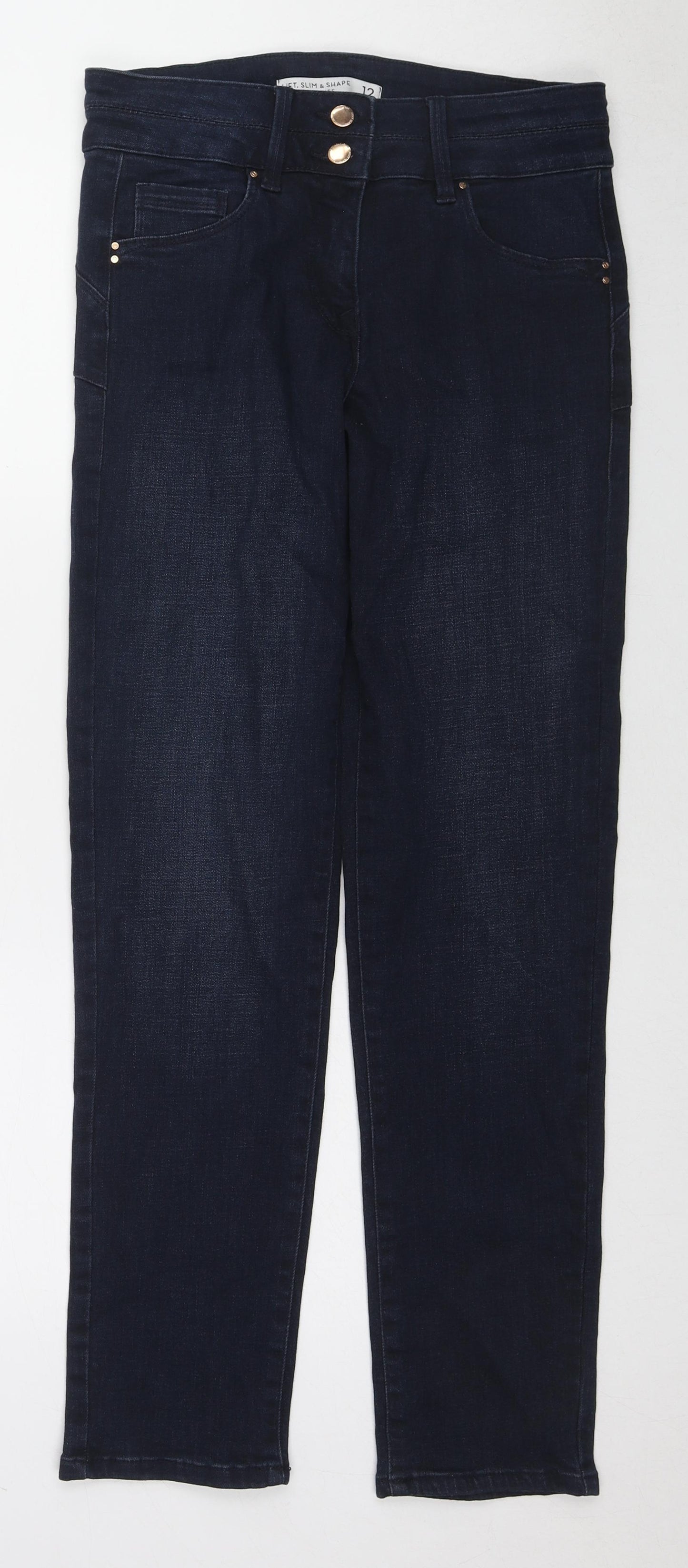 NEXT Womens Blue Cotton Straight Jeans Size 12 L29 in Regular Zip