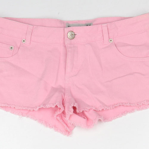 Topshop Womens Pink Cotton Hot Pants Shorts Size 30 in L3 in Regular Zip