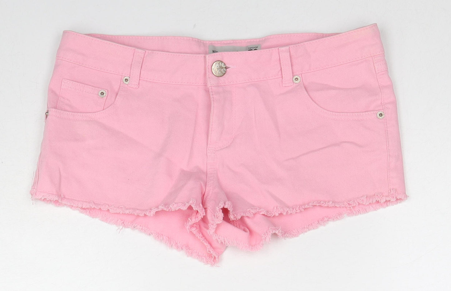 Topshop Womens Pink Cotton Hot Pants Shorts Size 30 in L3 in Regular Zip