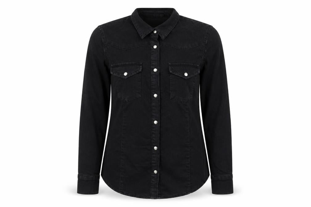 Front view of ASOS women’s black jacket, size UK 12, snap