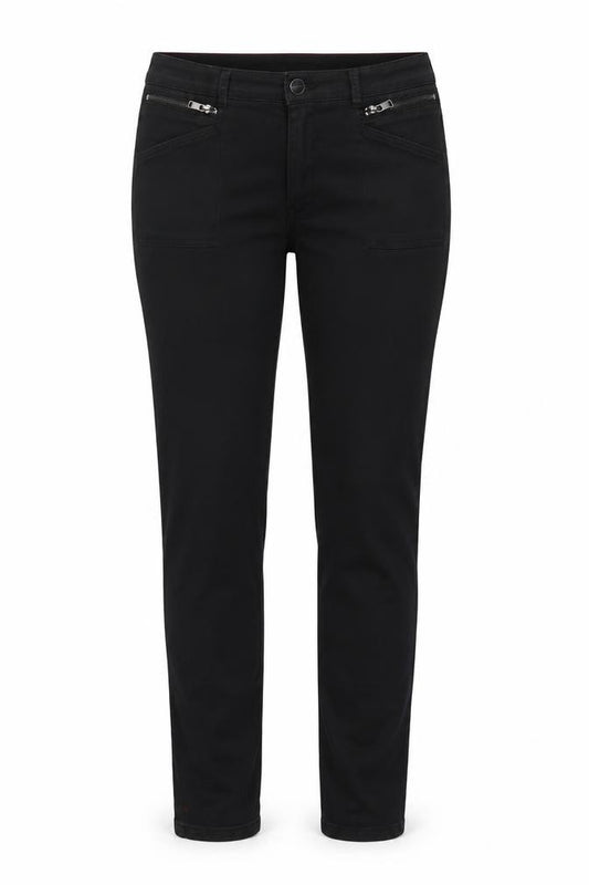 Front view of Next women’s black cotton skinny jeans, size UK 12, 30-inch leg regular zip
