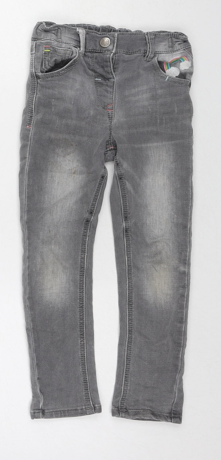 NEXT Girls Grey Cotton Skinny Jeans Size 3-4 Years Regular Zip