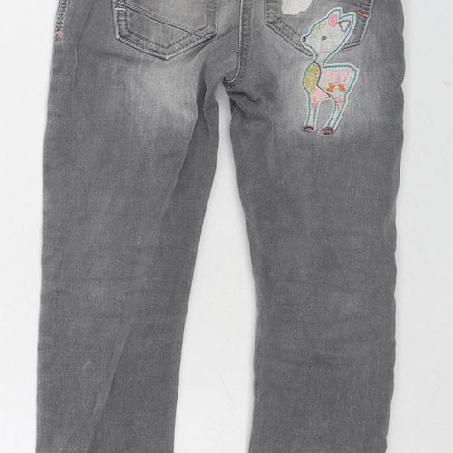 NEXT Girls Grey Cotton Skinny Jeans Size 3-4 Years Regular Zip