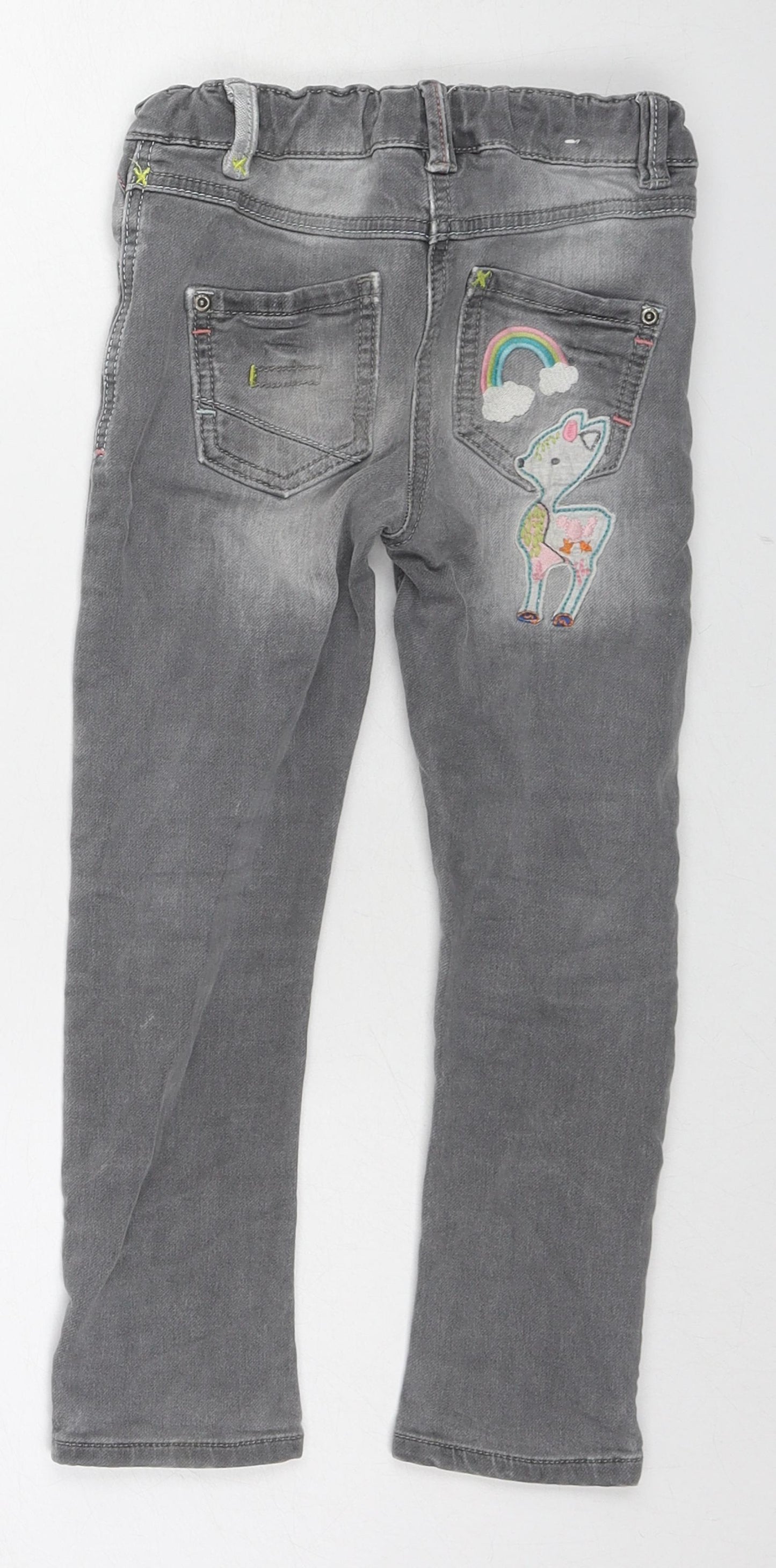 NEXT Girls Grey Cotton Skinny Jeans Size 3-4 Years Regular Zip