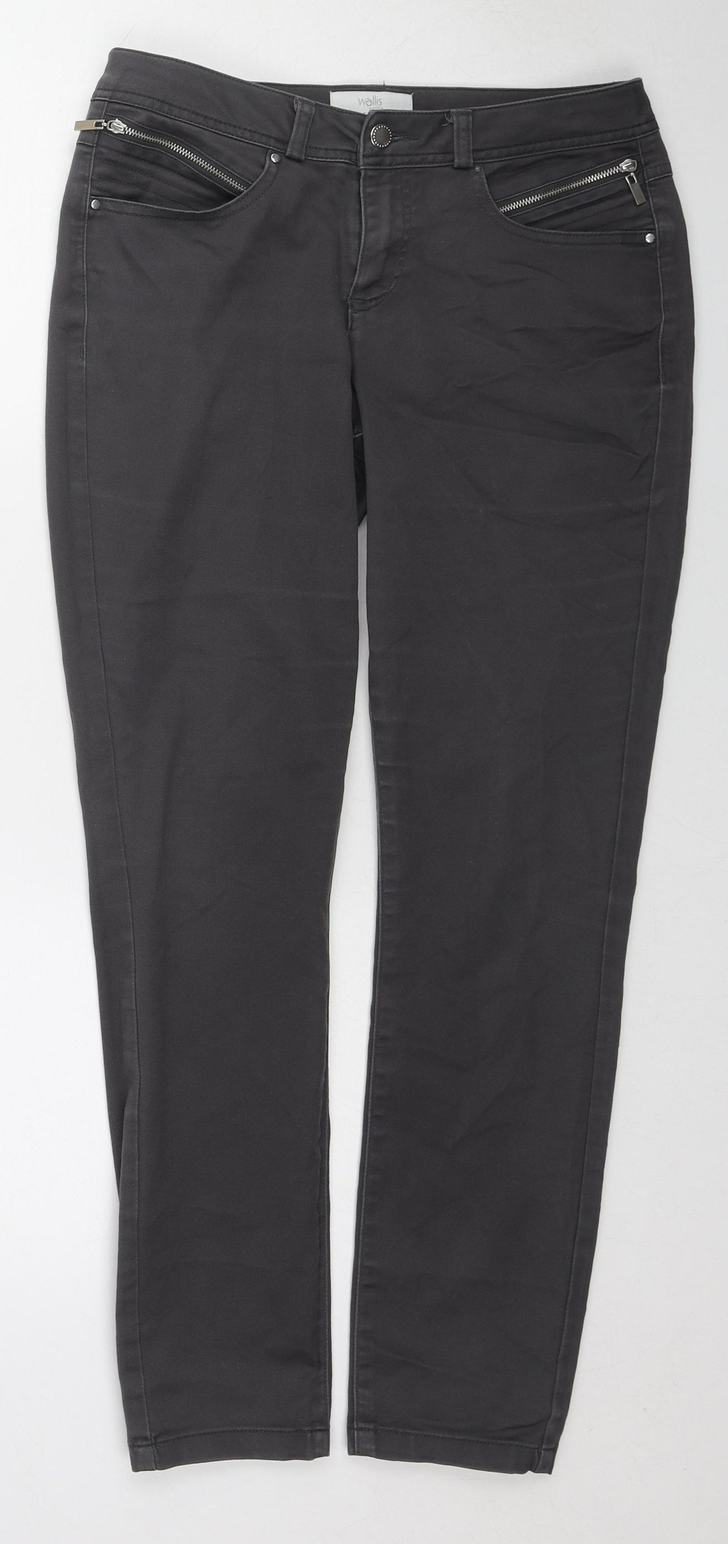 Wallis Womens Grey Cotton Skinny Jeans Size 10 L28 in Regular Zip